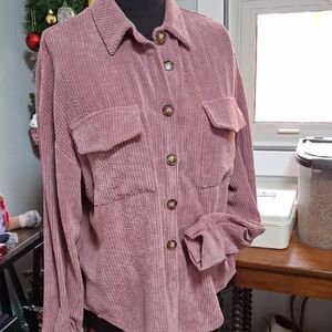 Women's Pink Corduroy Button-Up Shirt